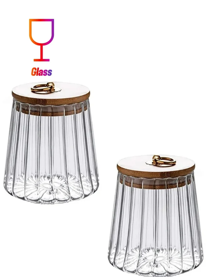 1Chase 1CHASE 2-Piece Borosilicate Glass Storage Jar With Airtight Bamboo Lid and Metal Handle 600ml